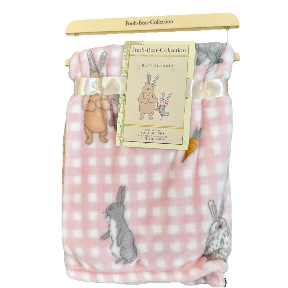 Winnie The Pooh Collection Pink & White Gingham Easter Spring Baby‎ Blanket NWT